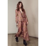 2017 spring summer new women's V-neck long sleeve chiffon long dress floral flower print blue pink Khaki real photo