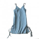2017 spring summer new women's spaghetti strap V-neck denim backless sexy sleeveless dress blue