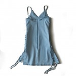 2017 spring summer new women's spaghetti strap V-neck denim backless sexy sleeveless dress blue