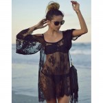 2017 summer Women Sexy Beach Wear dresses Crochet Lace up Sheer slip Dress White Black Female Hippie outing output