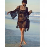 2017 summer Women Sexy Beach Wear dresses Crochet Lace up Sheer slip Dress White Black Female Hippie outing output