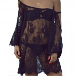 2017 summer Women Sexy Beach Wear dresses Crochet Lace up Sheer slip Dress White Black Female Hippie outing output