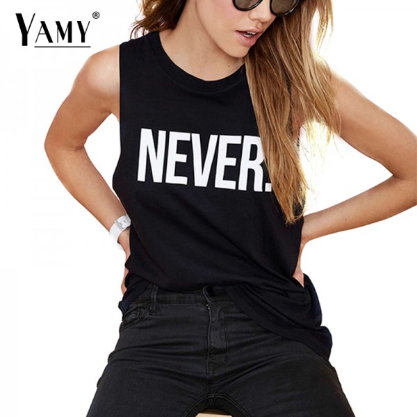 2017 summer fashion tank tops women NEVER letter print sleeveless black punk hip hop causal shirt tops plus size women clothing