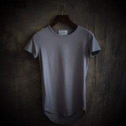 2017 summer new pure color fashion, cultivate one's morality is irregular curved hem round collar short sleeve T-shirt man