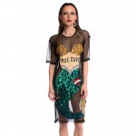 2017 summer women sexy street novelty black cartoon mermaid loose sequins straight mesh dress perspective dress