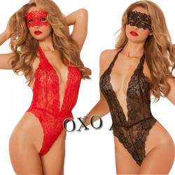 2017 valentine's day sexy lingerie hot Red black lace deep_v neck teddy sexy underwear erotic lingerie lenceria sexy costumes