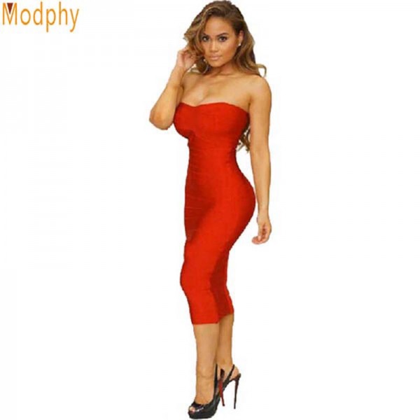 2017 women new celebrity strapless midi dress sheath bandage dress sexy club long party dresses vestido free shipping HL317