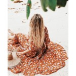 2017 women spring dress brand maxi long dresses floral printing elegant boho vestidos dress long sleeve ruffles holiday dress 