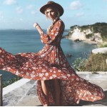 2017 women spring dress brand maxi long dresses floral printing elegant boho vestidos dress long sleeve ruffles holiday dress 