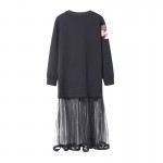 2017 women strange harajuku street black rivet dress straight loose patchwork mesh printing loose dress