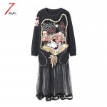 2017 women strange harajuku street black rivet dress straight loose patchwork mesh printing loose dress