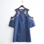 2017 women vintage O neck flower embroidery off shoulder mini dress elegant fashion brand gift dresses casual loose dress DS042