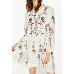 2017 women vintage cotton flower embroidery two pieces mini dress elegant vestidos party loose ruffle dresses 2 colors DS002