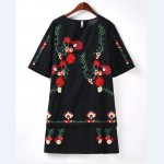 2017 women vintage national style embroidery mini black dress elegant vestidos casual two pieces short sleeve dresses  DS007