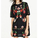 2017 women vintage national style embroidery mini black dress elegant vestidos casual two pieces short sleeve dresses  DS007