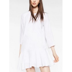 2017 women vintage white color hem irreguar casual party dress elegant  vestidos casual loose round collar ruffle dresses