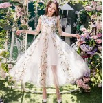 2017Spring Women beautiful long dress big bottom elegant party dress plus size mesh embroidery longos vestido de festa 4XL 98591