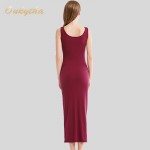 2017Summer Style Women Maxi Dress Sleeveless Sexy Deep U-neck vintage dress Hign Waist  Long Dress With buttons 4 Colors 15003