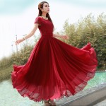 2017new fashion women's Chiffon one-piece dress lace short-sleeve slim expansion bottom bohemia full dress mopping the floor