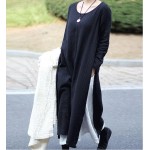 2018 Autumn New Fake Two Piece Women Vintage Long Dress Loose Long Sleeve Round Neck Cotton Black Elegant Dress Robe