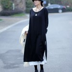 2018 Autumn New Fake Two Piece Women Vintage Long Dress Loose Long Sleeve Round Neck Cotton Black Elegant Dress Robe