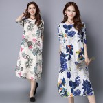 2018 Autumn Vintage Cotton Linen Stripe Dress Women large Size Print Casual Long Dress Vestidos Robe Elbise 