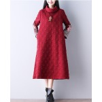 2018 Ethnic Women Maxi Long Dress Turtleneck Black Wine Red Vintage Dress With Long Sleeve Embroidery Autumn Winter Gown Dress  