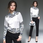 2018 European Style Autumn Floral Print Elegant Blouse Brand Runway Shirt Women Long Sleeve Tops Blousa Ladies Office Shirts