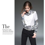 2018 European Style Autumn Floral Print Elegant Blouse Brand Runway Shirt Women Long Sleeve Tops Blousa Ladies Office Shirts