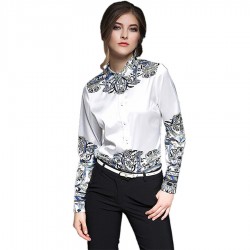 2018 European Style Autumn Floral Print Elegant Blouse Brand Runway Shirt Women Long Sleeve Tops Blousa Ladies Office Shirts