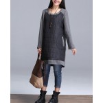 2018 Fashion Autumn Winter  Loose Dress Patchwork Black Gray Wine Red Ropa Mujer O-Neck Brief Female Vestidos Tunic M L XL 2XL