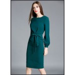 2018 High Quality Womens Bodycon Midi Dresses Summer Green Women Office Dress Elegant Puff Sleeve Dresses robe femme vestidos