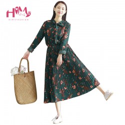 2018 Japanese Chiffon Green Tunic Mori Girl Long Dress Women Floral Pleated Plus Size Maxi Party Dresses Vintage Boho Dress