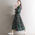 2018 Japanese Chiffon Green Tunic Mori Girl Long Dress Women Floral Pleated Plus Size Maxi Party Dresses Vintage Boho Dress
