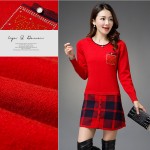 2018 Korean Fashion Autumn Winter Women Sweater Dress Patchwork Plaid O Neck Long Sleeve Elegant Slim Sweaters and Pullovers