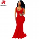 2018 New Arrival Dubai Europe Mermaid Dress Royal Prom Long Dress V Neck Floor Length Women Red Gowns Robe De Soiree
