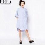 2018 New Autumn Summer Dress Women Blue Solid Color Loose Shirt Dress Casual Half Sleeve Square Collar Elegant Dress Plus Size