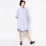 2018 New Autumn Summer Dress Women Blue Solid Color Loose Shirt Dress Casual Half Sleeve Square Collar Elegant Dress Plus Size