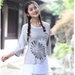 2018 New Chinese Style Women Vintage Blouse Female Cotton Linen Shirt Spring Autumn Print Flower Tops S M L XL XXL XXXL 2613