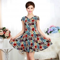 2018 New Fashion Women Summer Milk Silk Dress Short Sleeves Vintage Printed Flower Print sundress Casual sexy bodycon Dresses