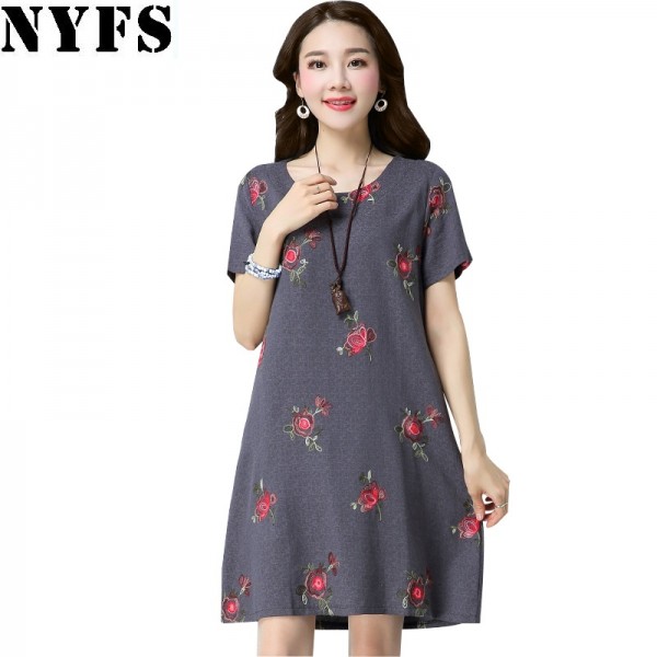 2018 New Summer Dress Loose large Size embroidery Women dress Vestidos Robe Elbise