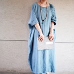 2018 New Summer Style Women Casual Maxi Dress Cotton Linen Batwing Sleeve Loose Plus Size Robe Half Sleeve Round Neck Dress