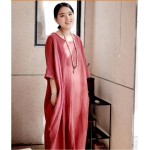 2018 New Summer Style Women Casual Maxi Dress Cotton Linen Batwing Sleeve Loose Plus Size Robe Half Sleeve Round Neck Dress