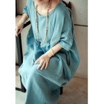2018 New Summer Style Women Casual Maxi Dress Cotton Linen Batwing Sleeve Loose Plus Size Robe Half Sleeve Round Neck Dress