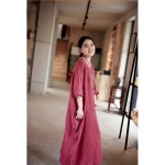 2018 New Summer Style Women Casual Maxi Dress Cotton Linen Batwing Sleeve Loose Plus Size Robe Half Sleeve Round Neck Dress