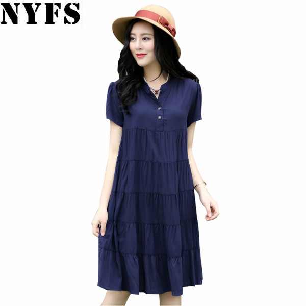 2018 New Vintage Summer Dress Vestidos Robe Loose Plus Size Short Sleeve Print Office Women Dress Elbise M-4XL Size 