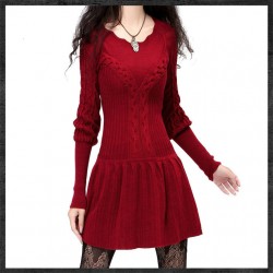 2018 Original design long sleeve o neck knitting dress for women autumn winter vintage brand pullovers knitwear vestidos