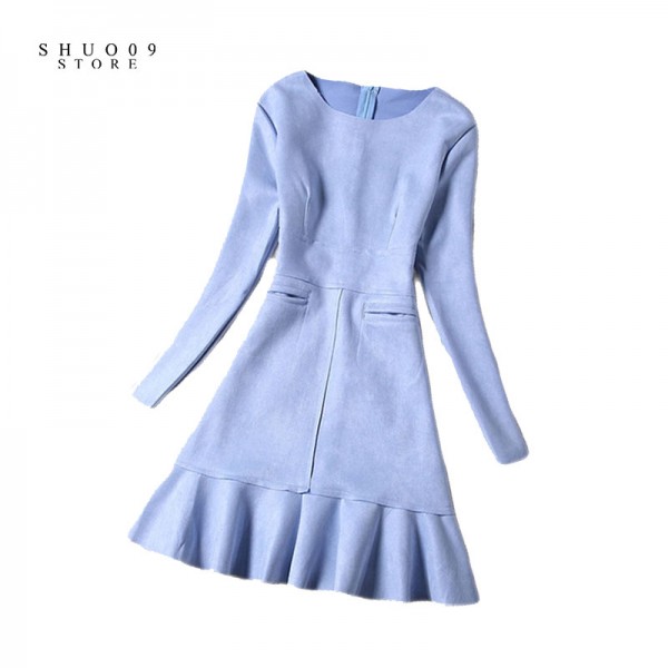 2018 Spring Autumn Elegant Casual bodycon Prom Party Dress Slim  Autumn Winter Fashion Women Dress Long Sleeve Suede