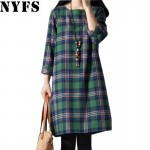 2018 Spring Autumn Vintage Cotton Linen Plaid Women Dress Plus Size Loose Vestidos Robe Dresses