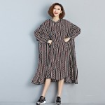 2018 Spring Autumn Women Plus Size Dress Round Neck Chiffon Full Sleeve Maxi Long Dress Casual Loose Geometric Print Large Dress